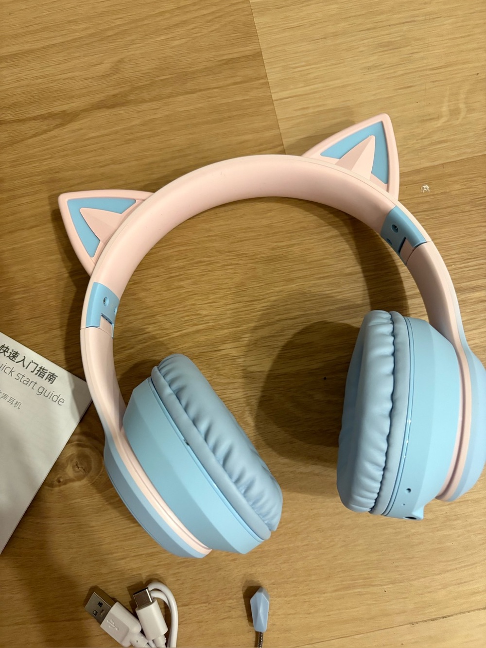 Cute Cat Ear Wireless Headphones - Pink & Light Blue LED lights